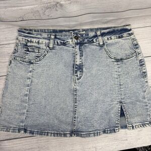 Luvamia Women's Side Slit Denim Skort Bay Blue Acid Wash Large NEW (1953)